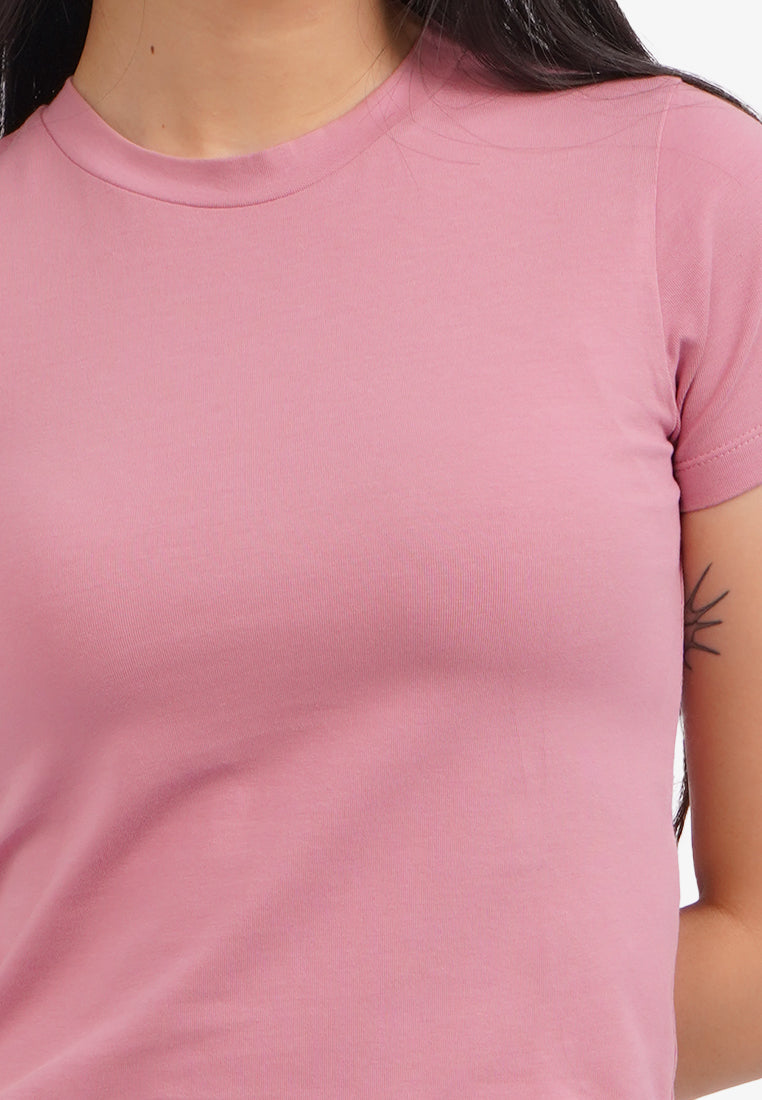 Basic Short Sleeve Fitted T-Shirt Pink