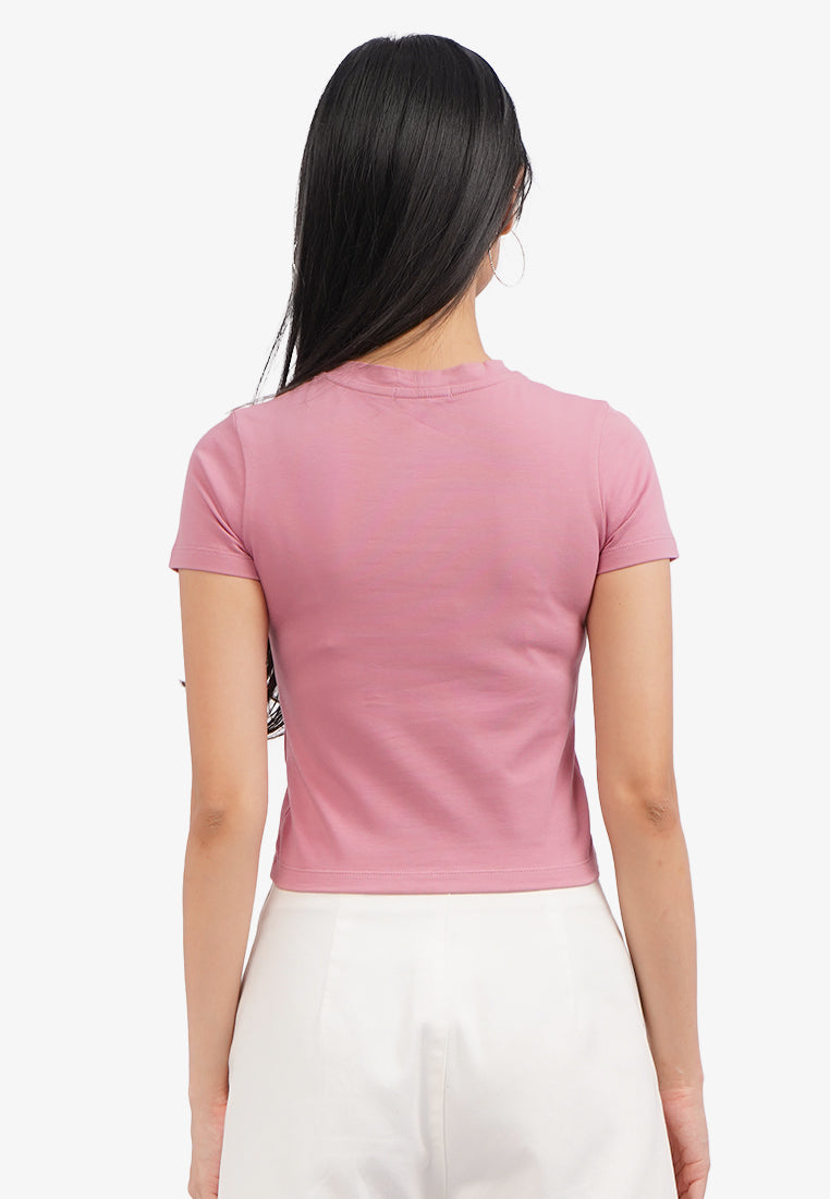 Basic Short Sleeve Fitted T-Shirt Pink