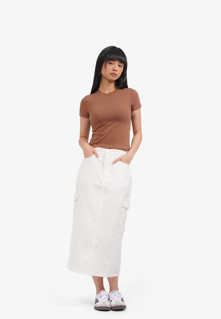 Basic Short Sleeve Fitted T-Shirt Brown