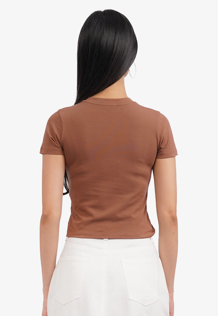Basic Short Sleeve Fitted T-Shirt Brown