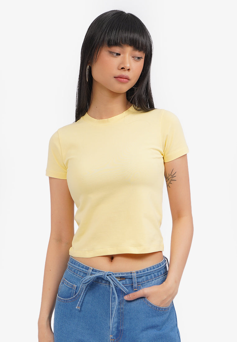 Basic Short Sleeve Fitted T-Shirt Yellow