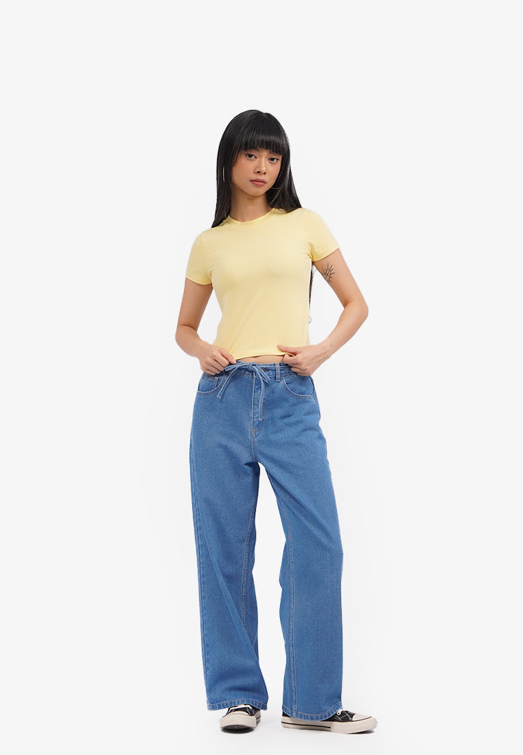 Basic Short Sleeve Fitted T-Shirt Yellow