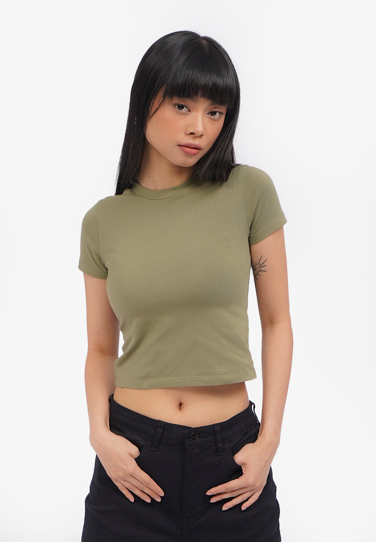 Basic Short Sleeve Fitted T-Shirt Green