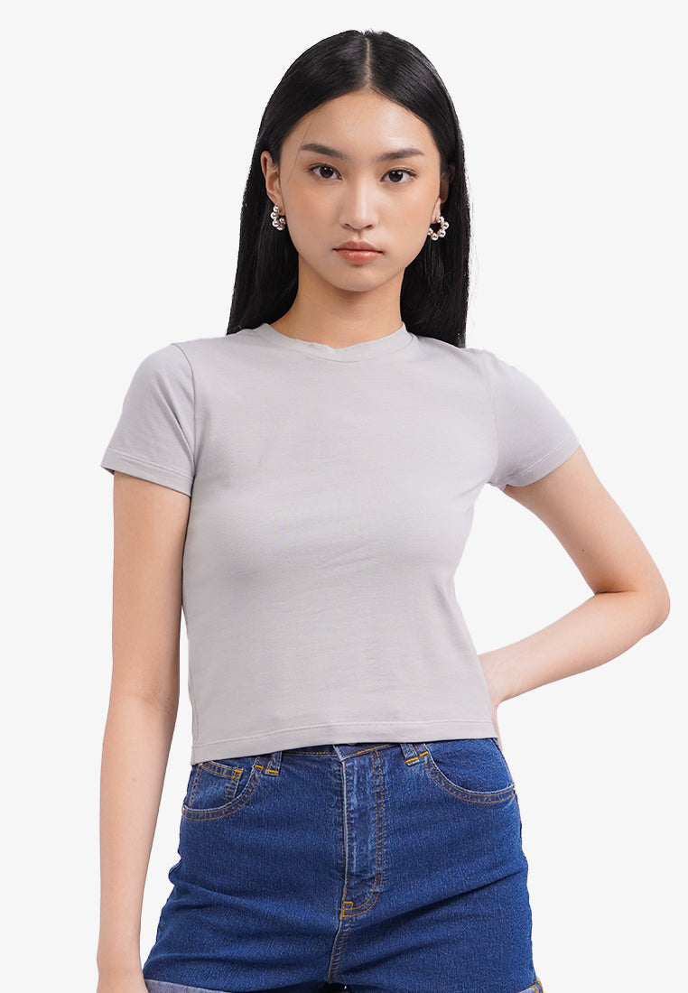 Basic Short Sleeve Fitted T-Shirt L.Grey