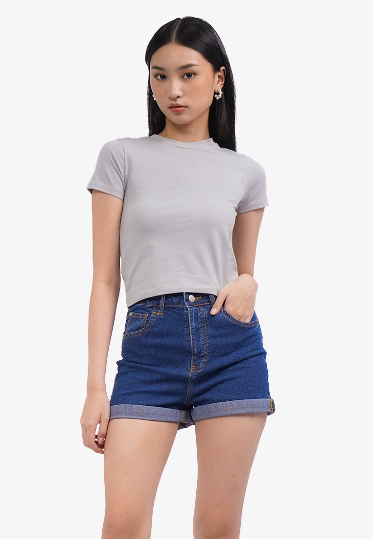 Basic Short Sleeve Fitted T-Shirt L.Grey