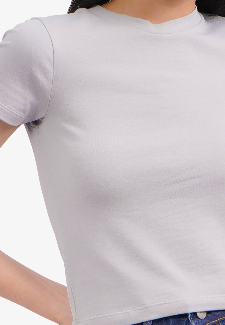 Basic Short Sleeve Fitted T-Shirt L.Grey