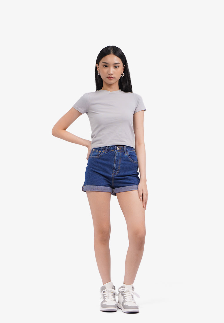 Basic Short Sleeve Fitted T-Shirt L.Grey