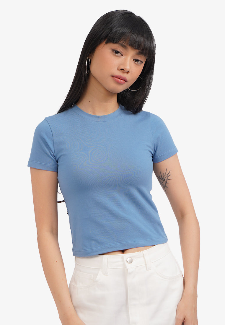 Basic Short Sleeve Fitted T-Shirt Blue