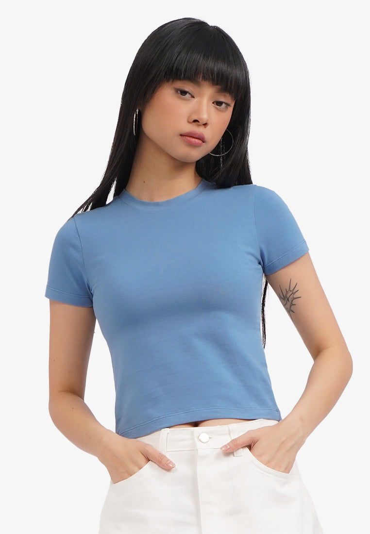 Basic Short Sleeve Fitted T-Shirt Blue