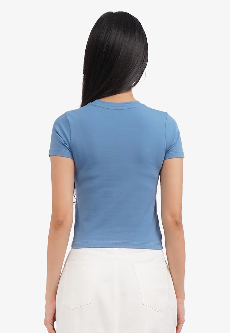 Basic Short Sleeve Fitted T-Shirt Blue
