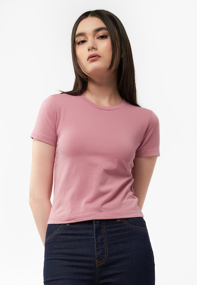Basic Fitted Short Sleeve T-Shirt Pink