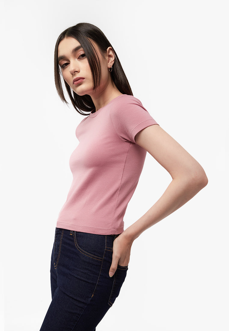 Basic Fitted Short Sleeve T-Shirt Pink
