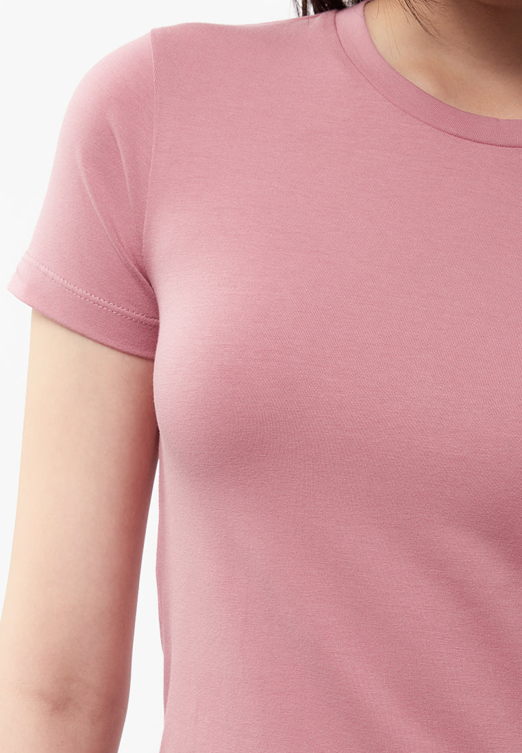 Basic Fitted Short Sleeve T-Shirt Pink