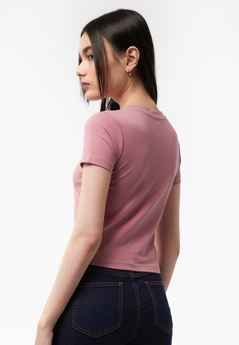 Basic Fitted Short Sleeve T-Shirt Pink