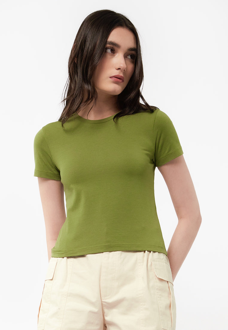 Basic Fitted Short Sleeve T-Shirt Olive