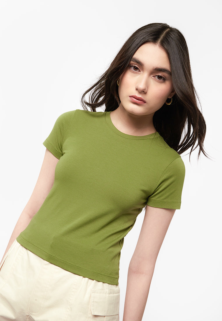 Basic Fitted Short Sleeve T-Shirt Olive