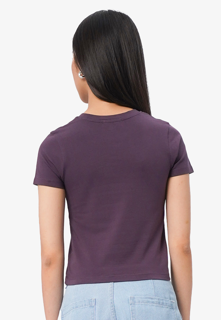 Short Sleeve Fitted Crop T-Shirt Plum