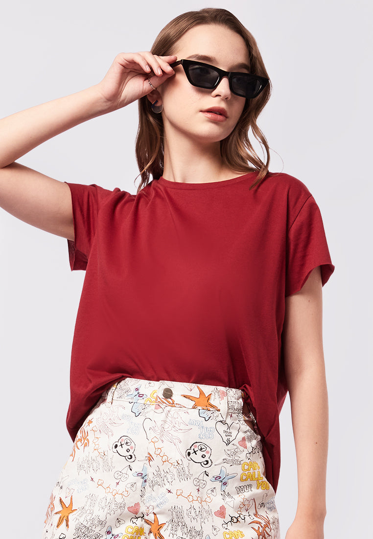 Short Sleeve T-Shirt with Unfinished Hem
