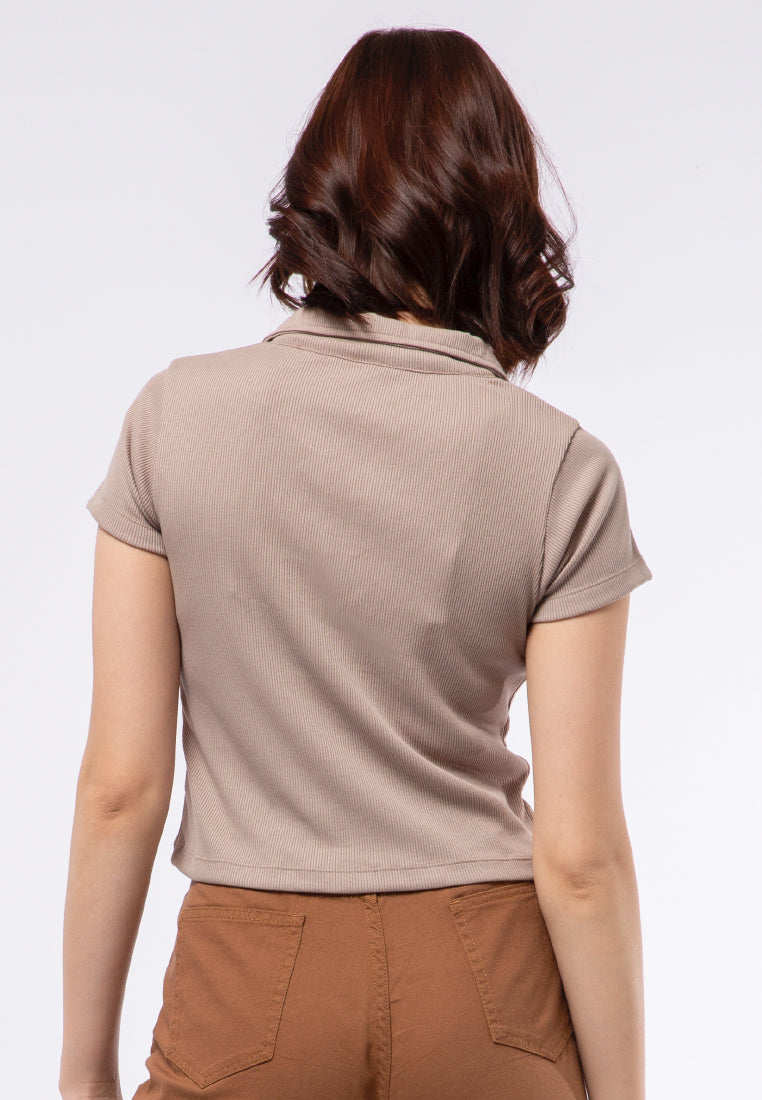 Ribbed V-neck Short Sleeve Top