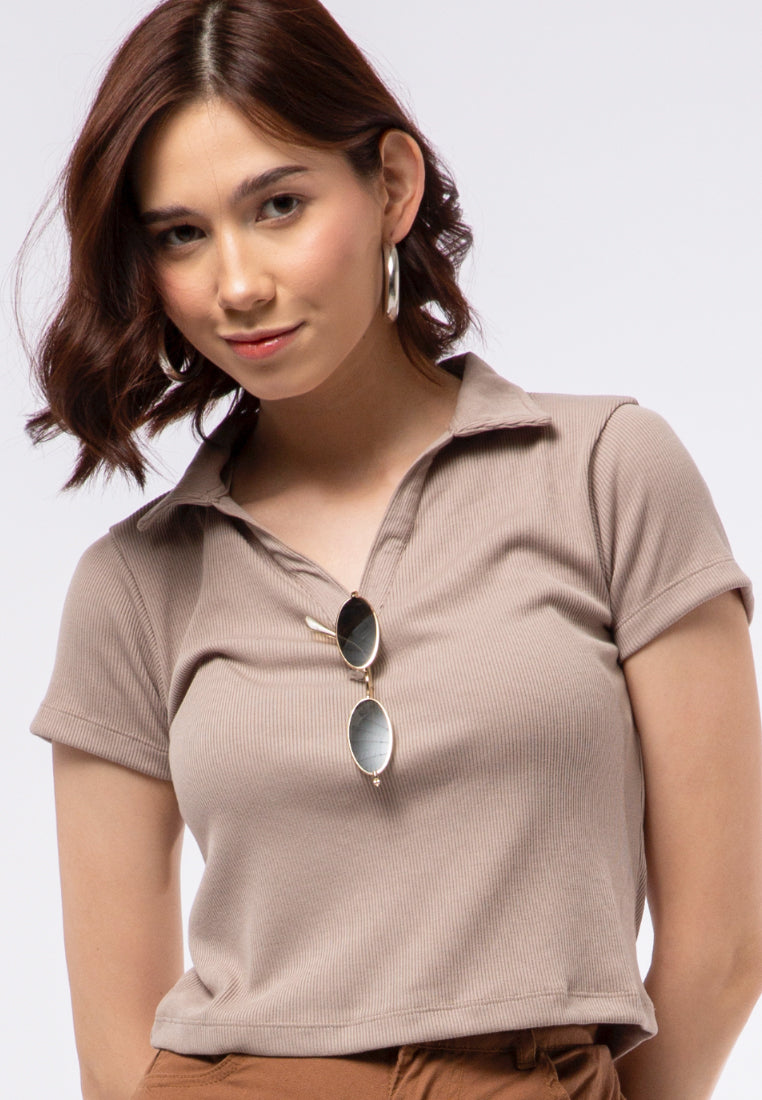 Ribbed V-neck Short Sleeve Top