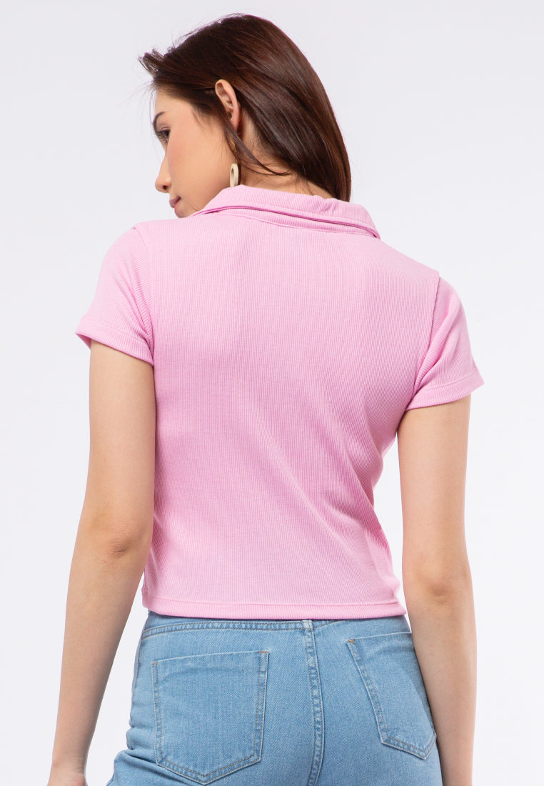 Ribbed V-neck Short Sleeve Top