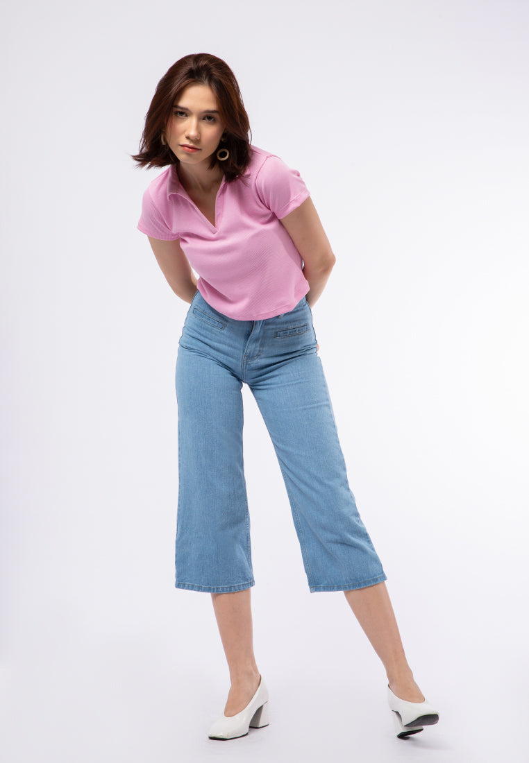 Ribbed V-neck Short Sleeve Top
