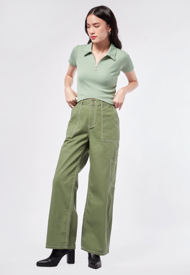 Zipped Polo Collar Top