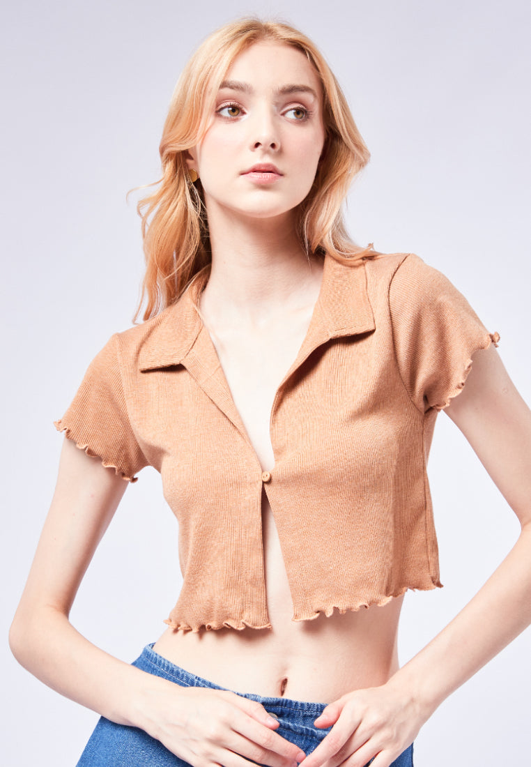 One Button Polo Crop Top