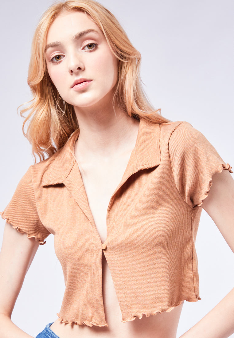 One Button Polo Crop Top