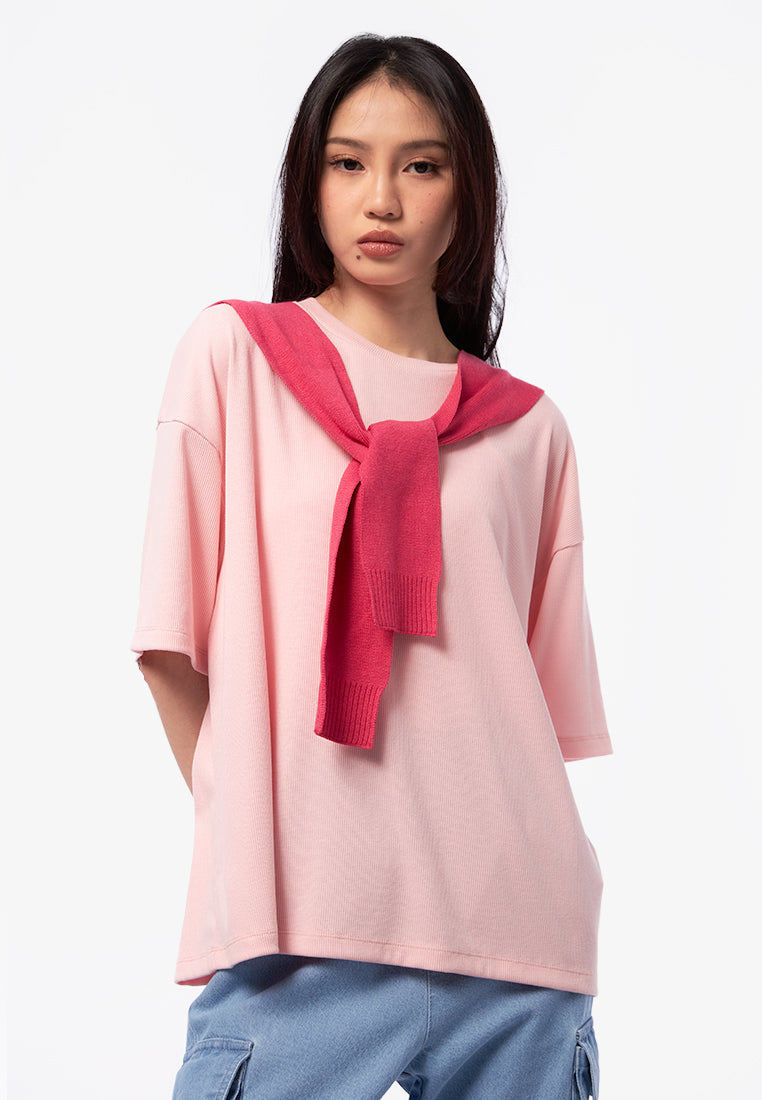 Oversized T-Shirt with Cape Pink