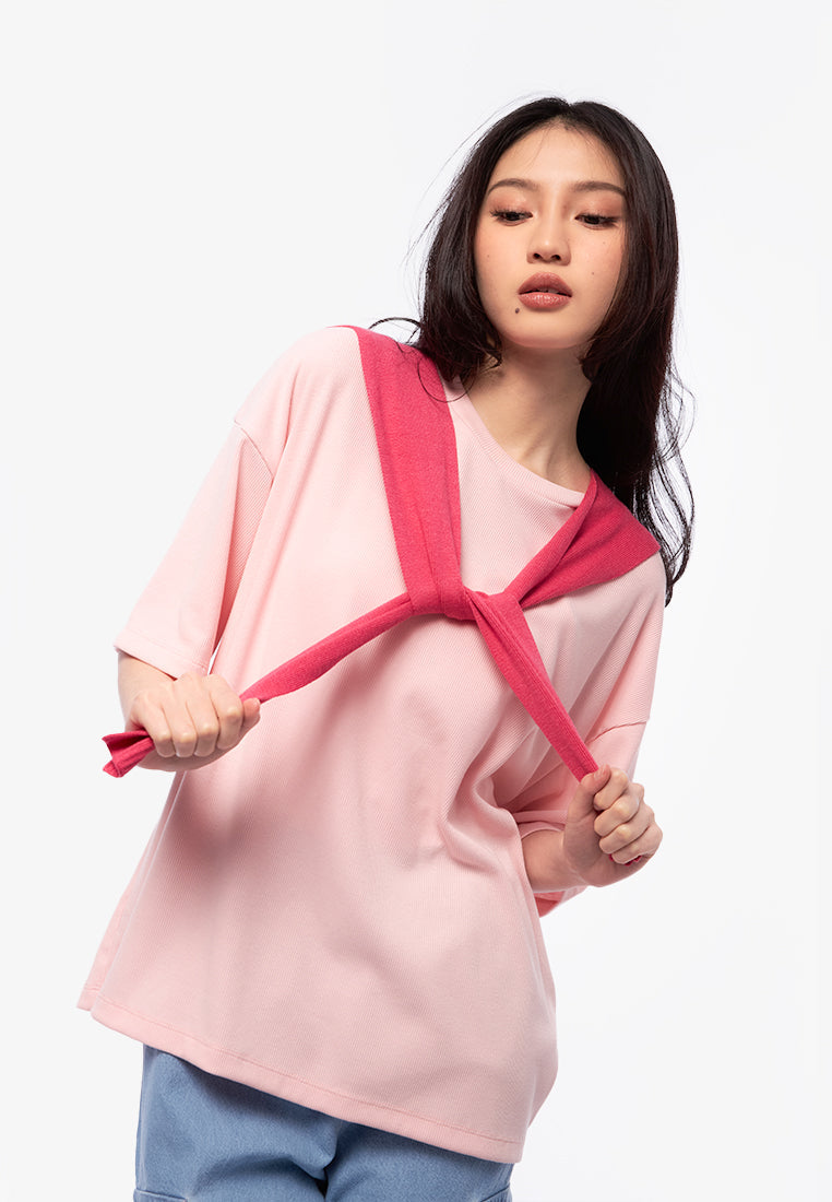 Oversized T-Shirt with Cape Pink