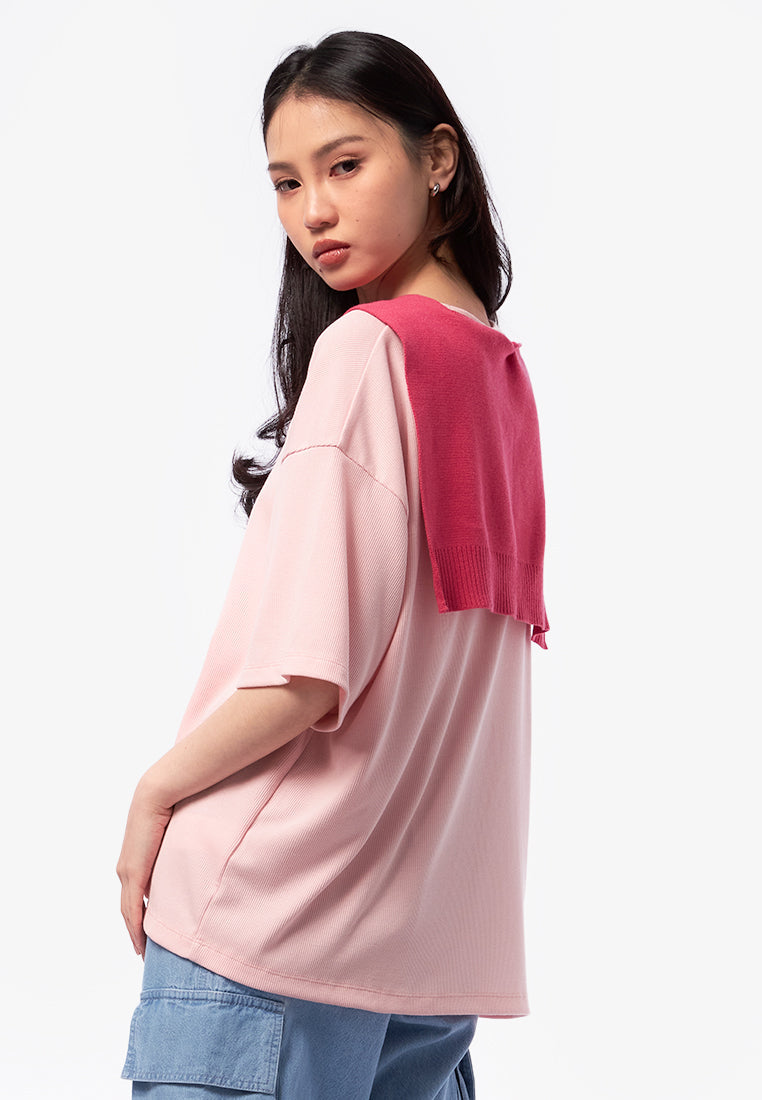 Oversized T-Shirt with Cape Pink