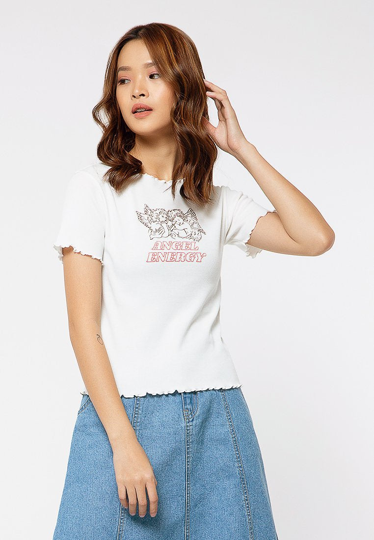 Rib Crop Printed T-shirt