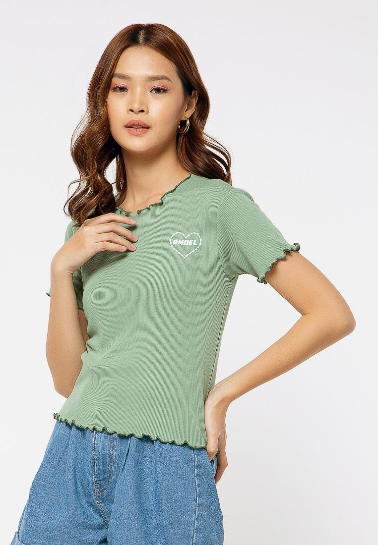 Rib Crop Printed T-shirt