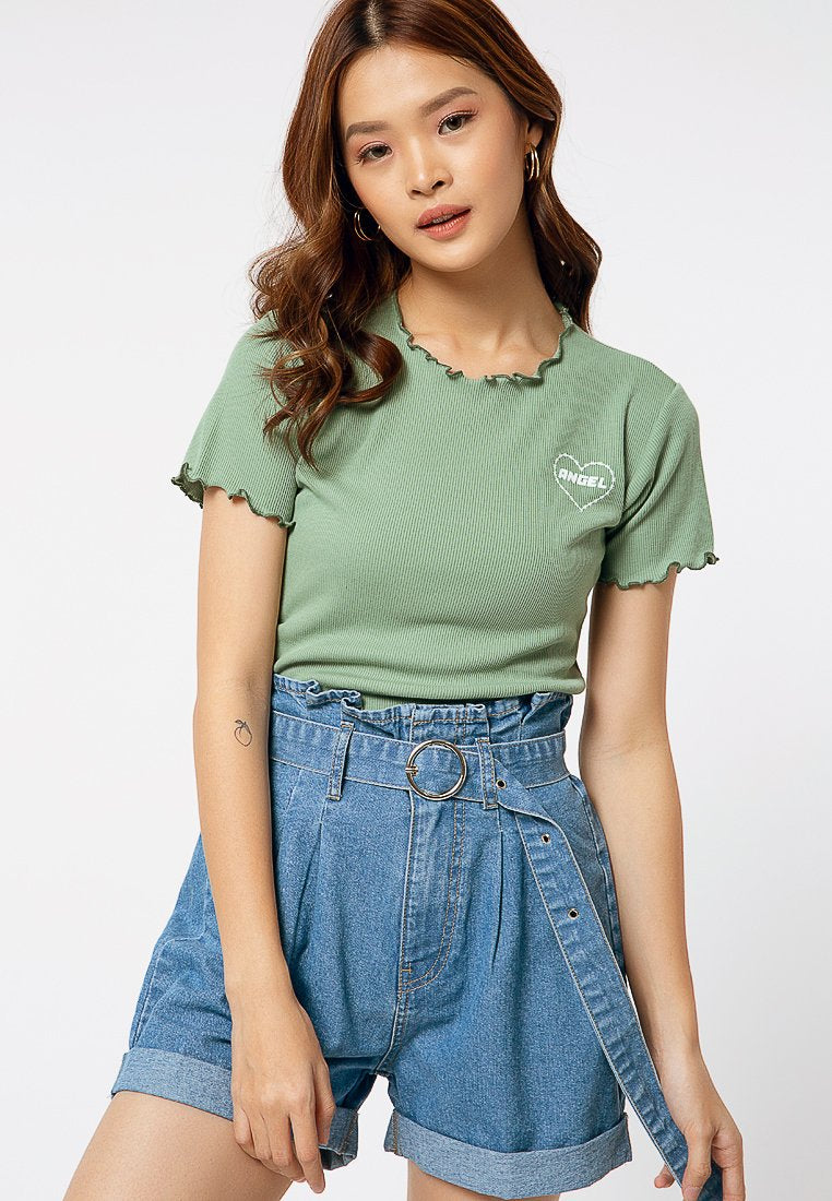 Rib Crop Printed T-shirt
