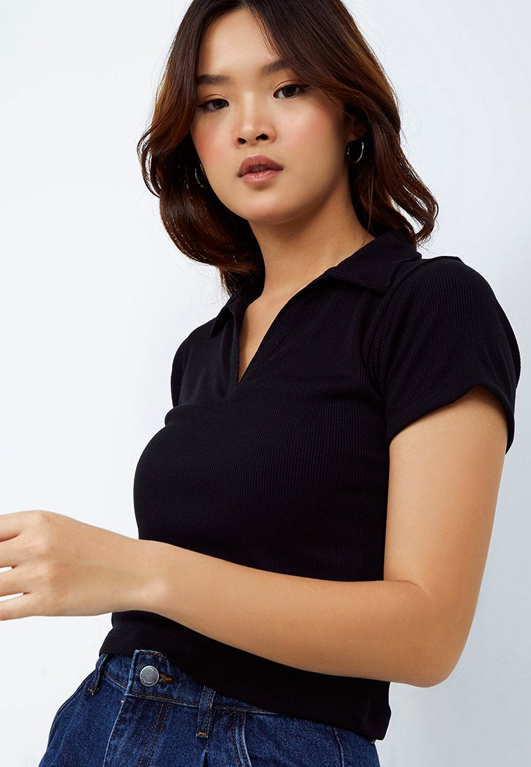 Ribbed V-neck Top