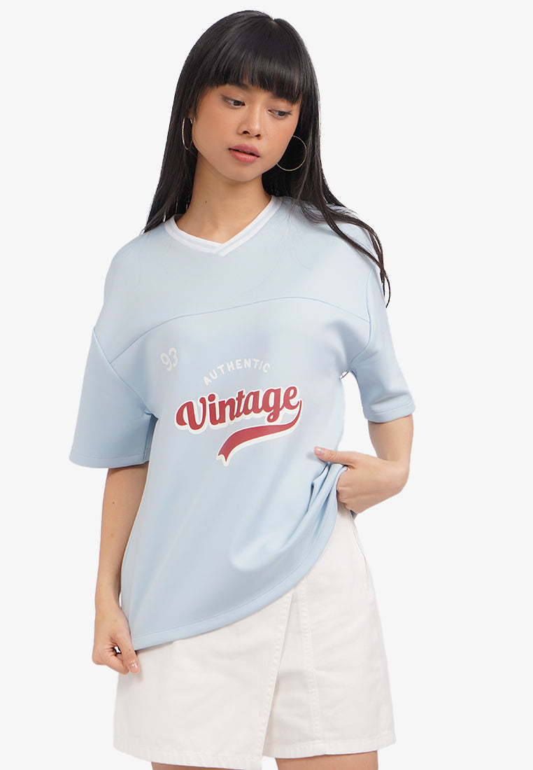 Oversized V-Neck T-Shirt L.Blue