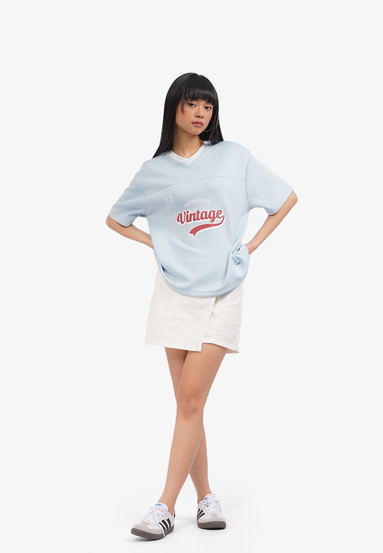 Oversized V-Neck T-Shirt L.Blue