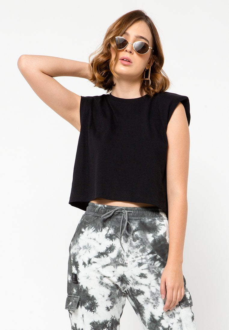 Cropped T-shirt with Shoulder Pad
