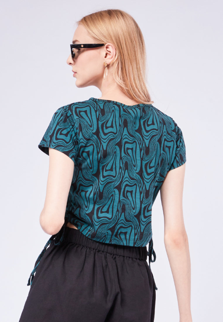 Printed Top with Side Drawstring Details