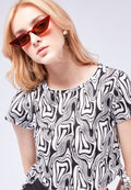 Printed Top with Side Drawstring Details