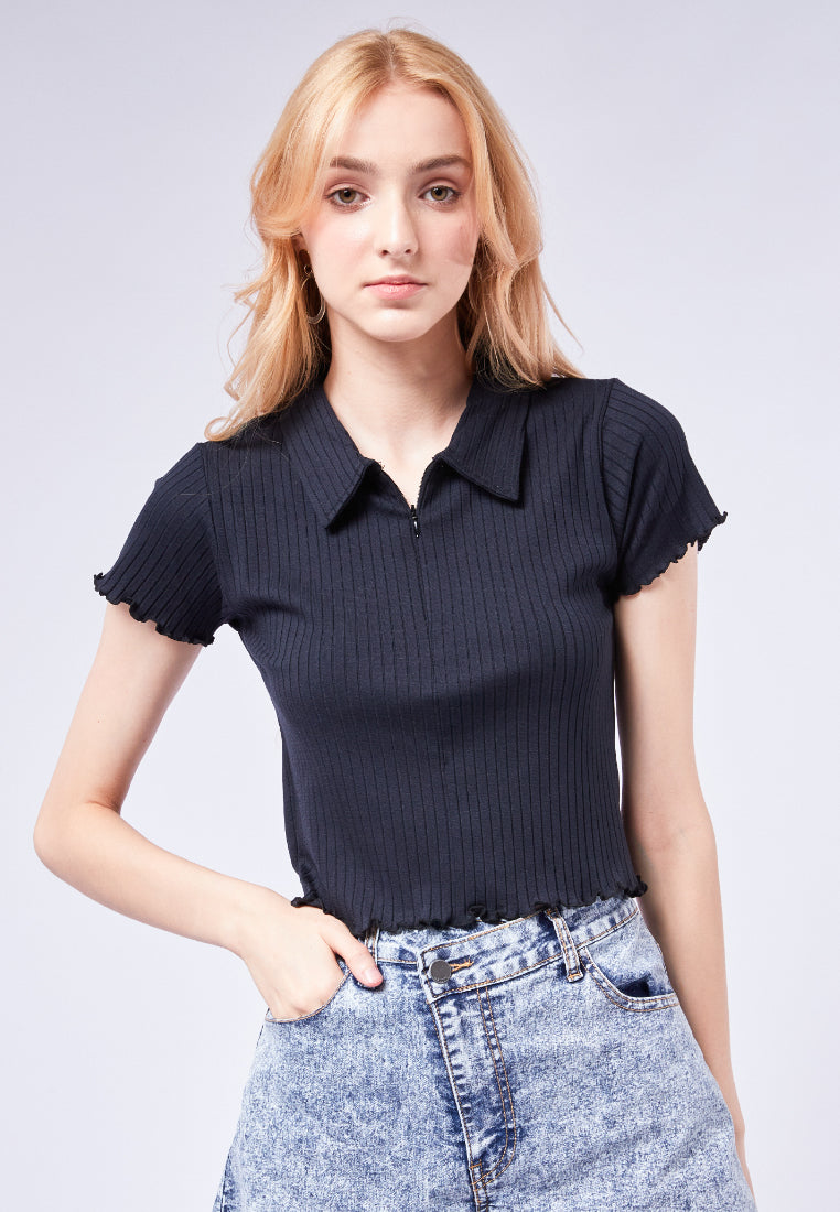 Polo Top with Zipper Details
