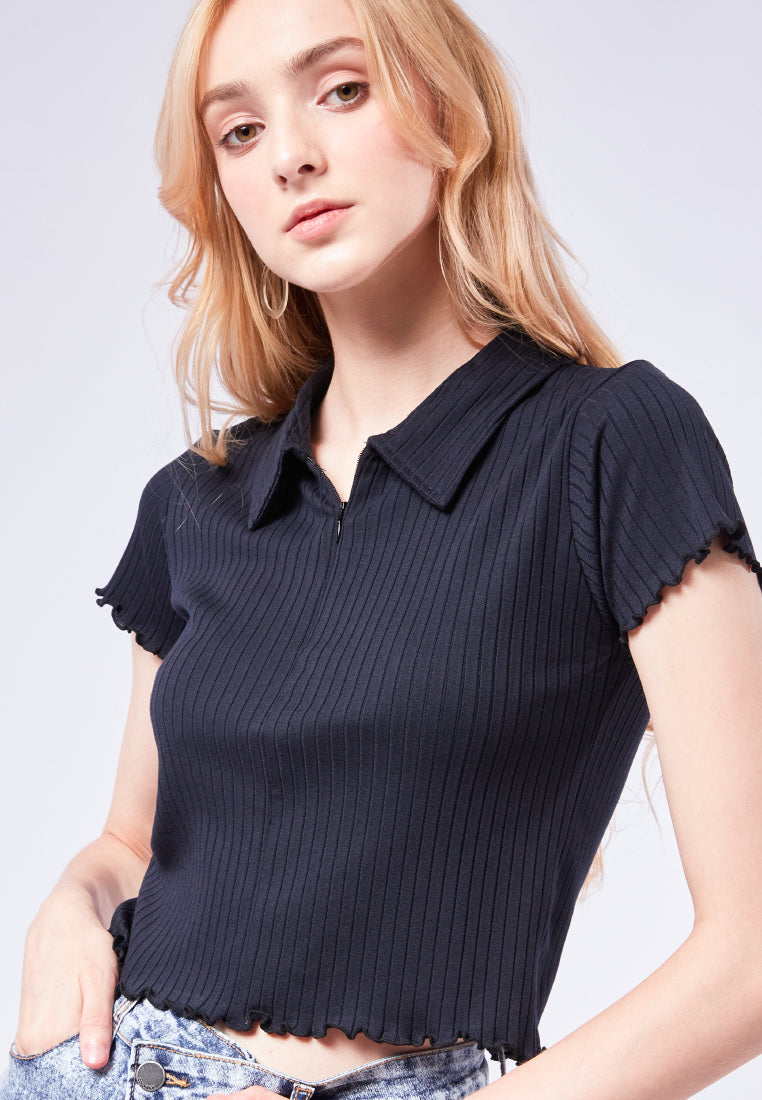 Polo Top with Zipper Details