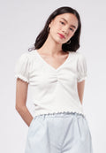 Puff Sleeve V-Neck Rib Top