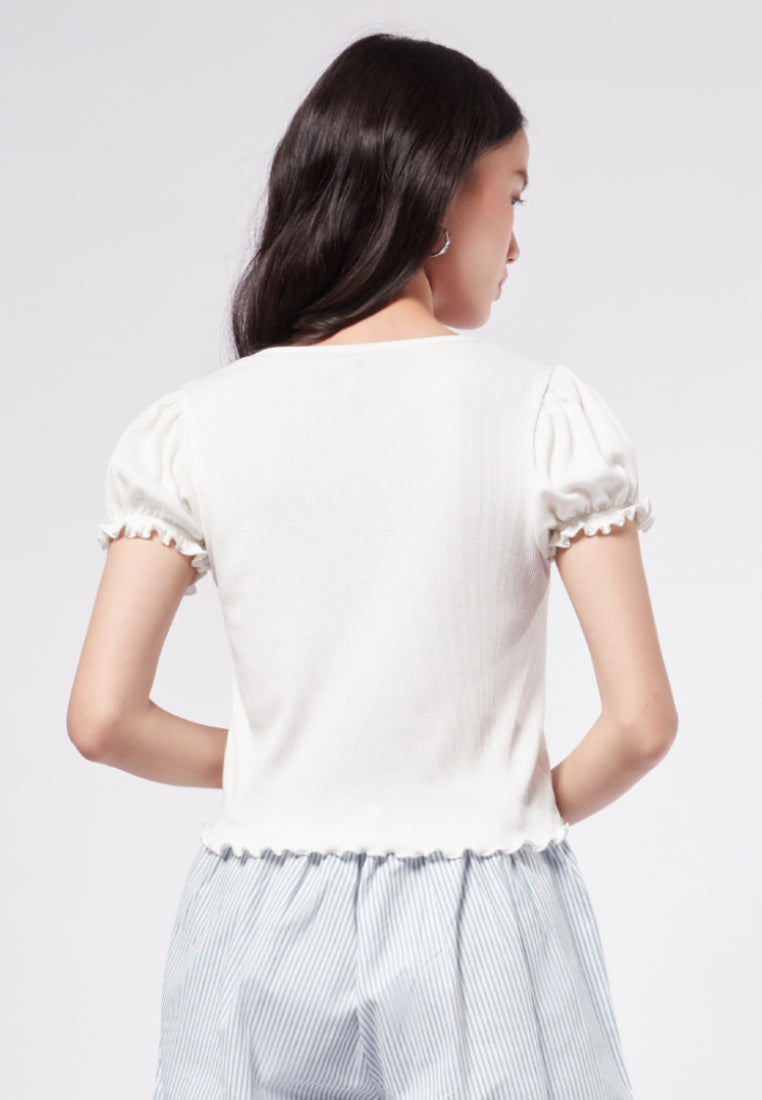 Puff Sleeve V-Neck Rib Top