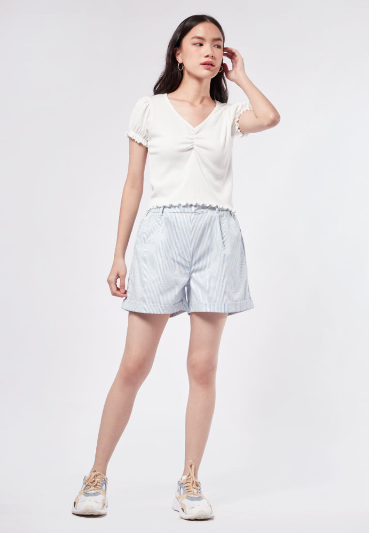 Puff Sleeve V-Neck Rib Top