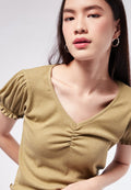 Puff Sleeve V-Neck Rib Top