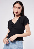 Puff Sleeve V-Neck Rib Top