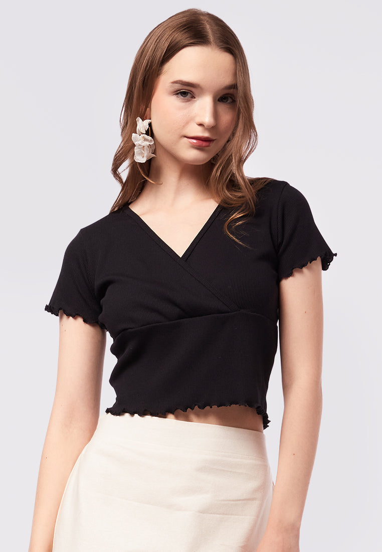 Short Sleeve Wrap Rib Top