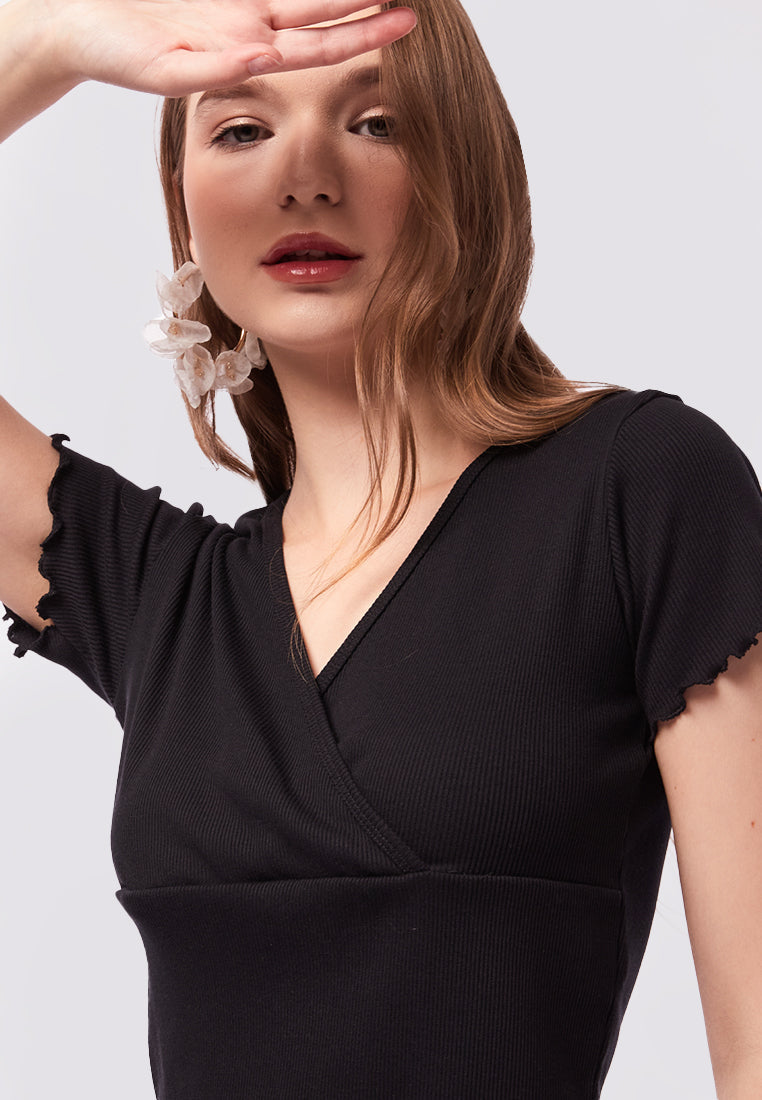 Short Sleeve Wrap Rib Top